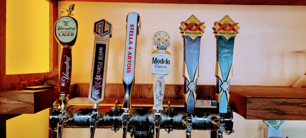 Excellent Draft beer selection at Flaco's Restaurant of Naples Yuengling draft beer, Naples Turtle Season Draft Beer, Stella Artois Draft Beer, Modello Especial Draft Beer, dos equis draft, and dos equis amber draft